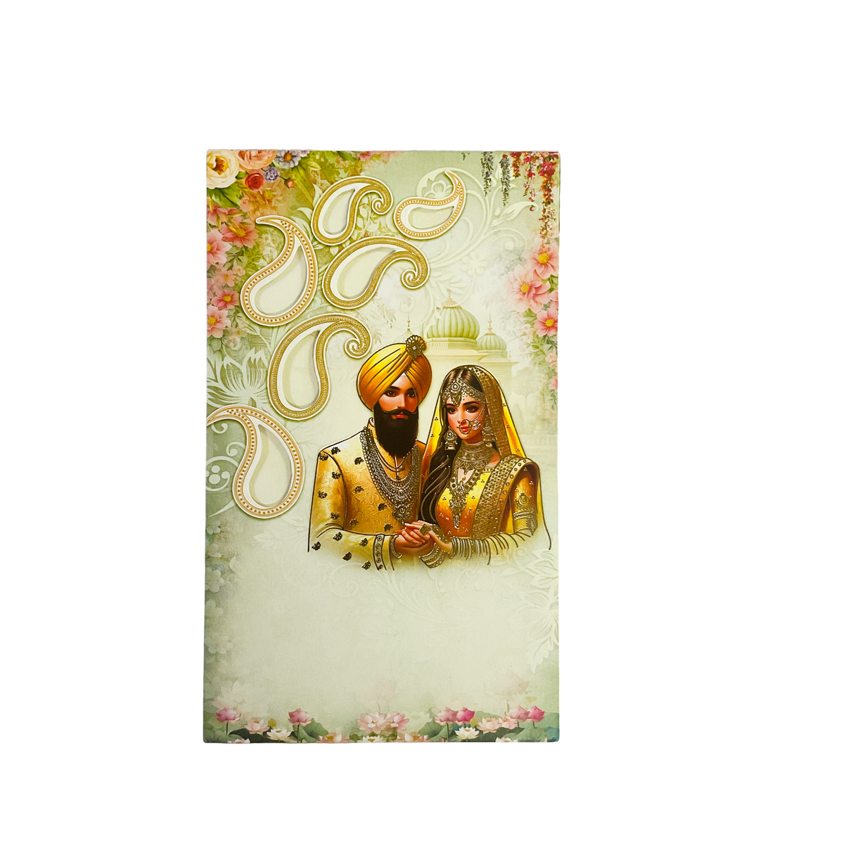 Traditional Floral Couple Punjabi Wedding Card - 2513