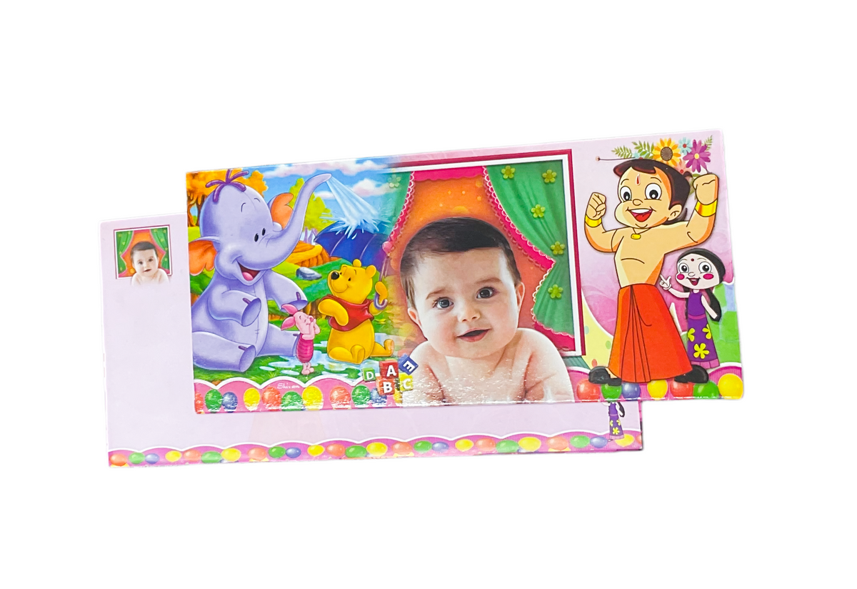 Chhota Bheem & Winnie the Pooh Baby Birthday Invitation Card - 3075