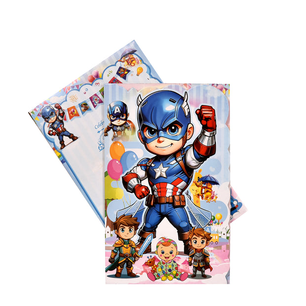 Captain America Superhero Kids Birthday Invitation Card - 4010