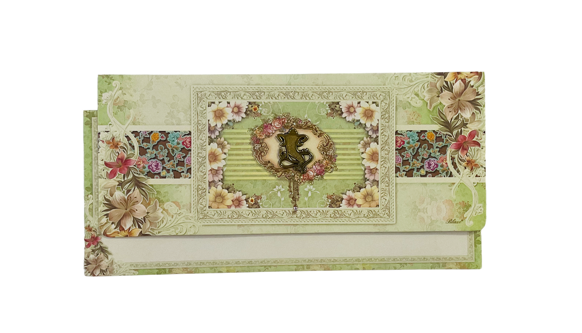 Elegant Green Floral Ganesh Wedding Invitation Card - 626