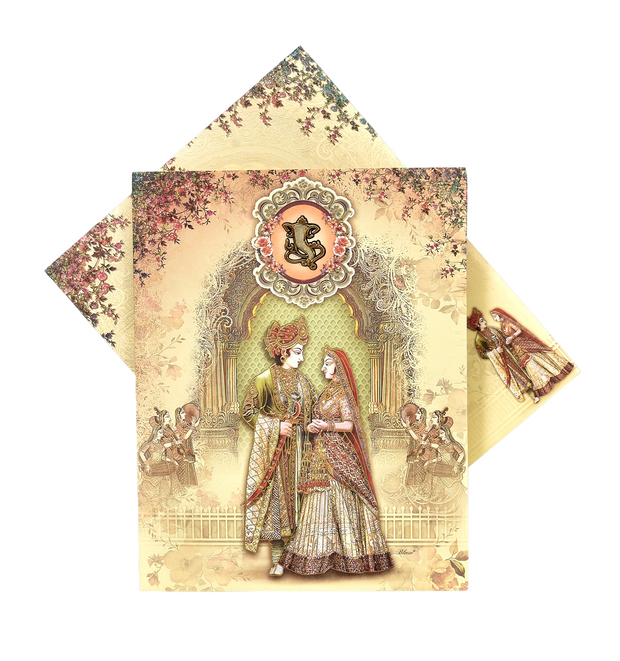 Royal Ganesha Bride & Groom Wedding Invitation Card - 693