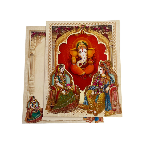 Royal Ganesh Ji Wedding Card with Traditional Couple Design - 739