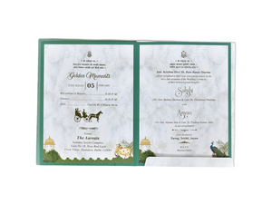 Temple Theme Wedding Invitation Card with Peacock Design - A-208