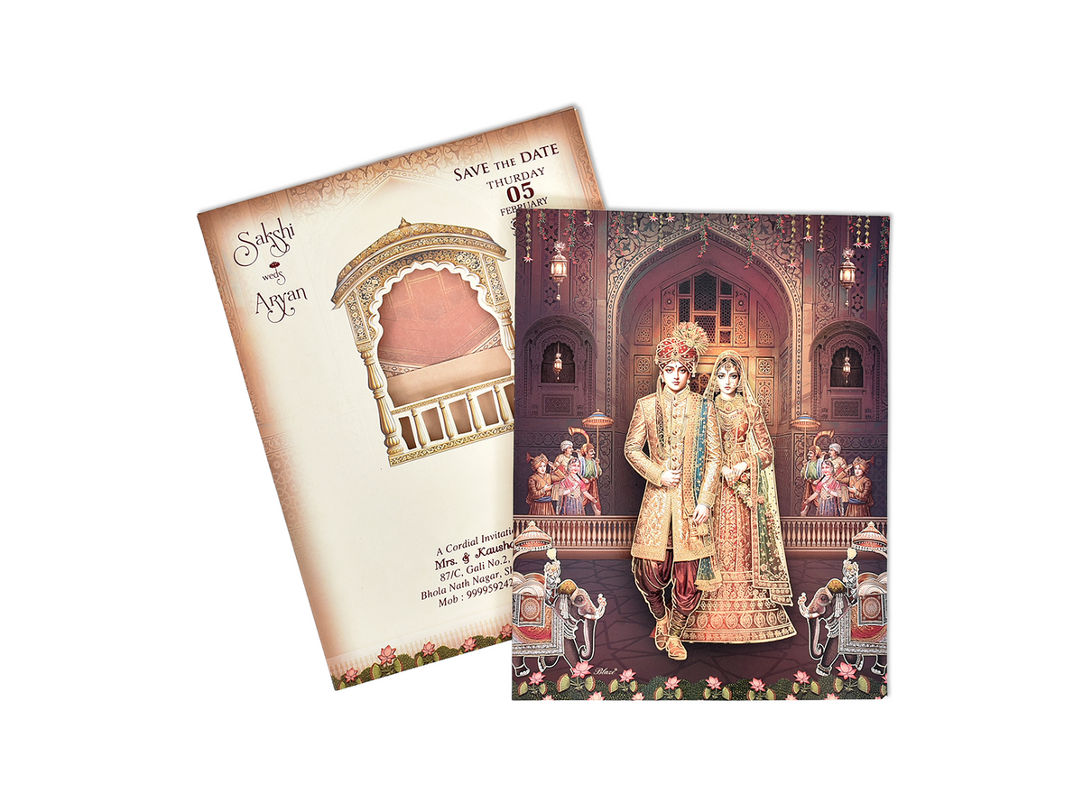 Royal Palace Bride & Groom Wedding Card - A-210