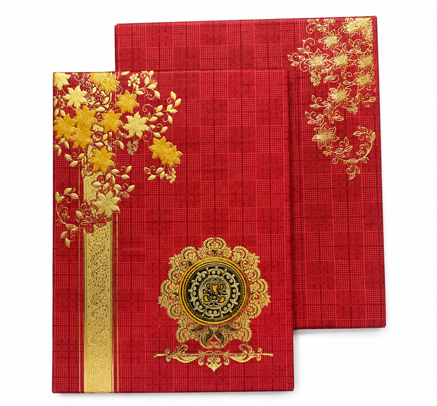 Red Floral Ganesha Wedding Invitation Card - AC-014