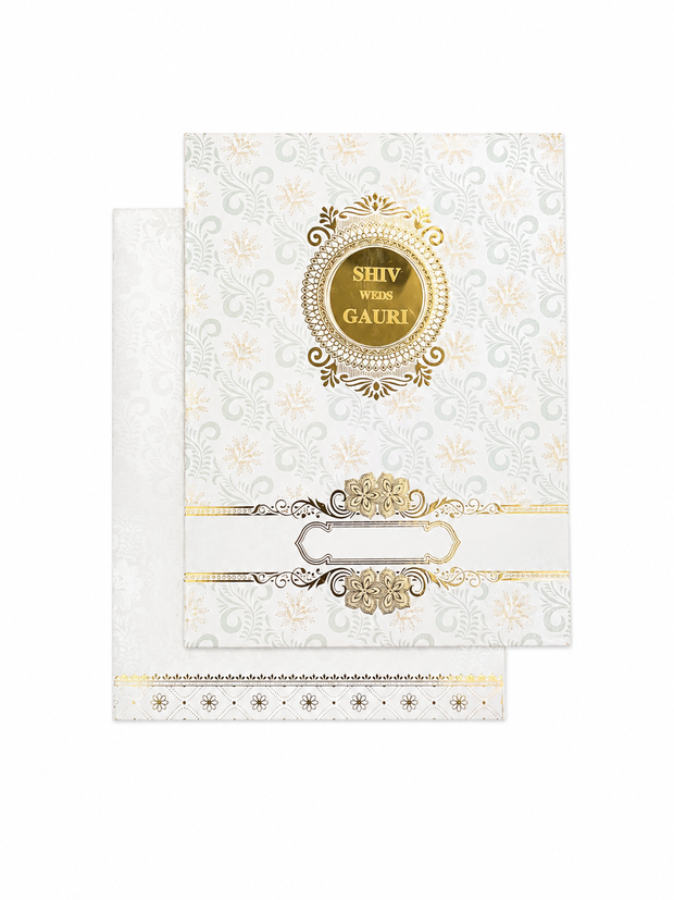 Elegant White & Gold Floral Wedding Invitation Card - AC-075