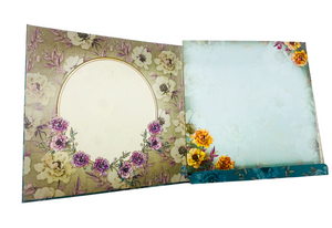 Blue Floral Wedding Invitation Box with Royal Gold Frame - AC-457