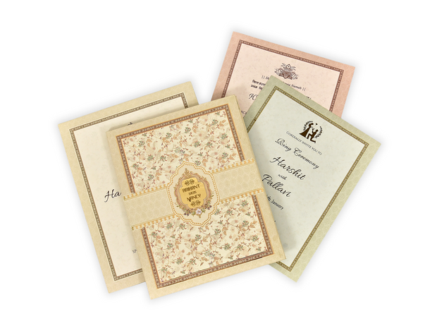 Luxury Cream & Gold Wedding Invitation with Floral Embossed Design - AC-499