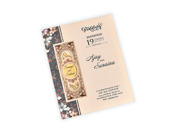 Designer Floral Wedding Invitation with Pastel & Golden Detailing - AC-505