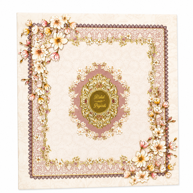 Premium Floral Wedding Invitation Box with Carry Bag - AC-517