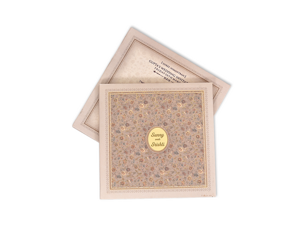 Luxury Floral Wedding Invitation Box Card – Premium Gold Foil Embossed Design - AC-525