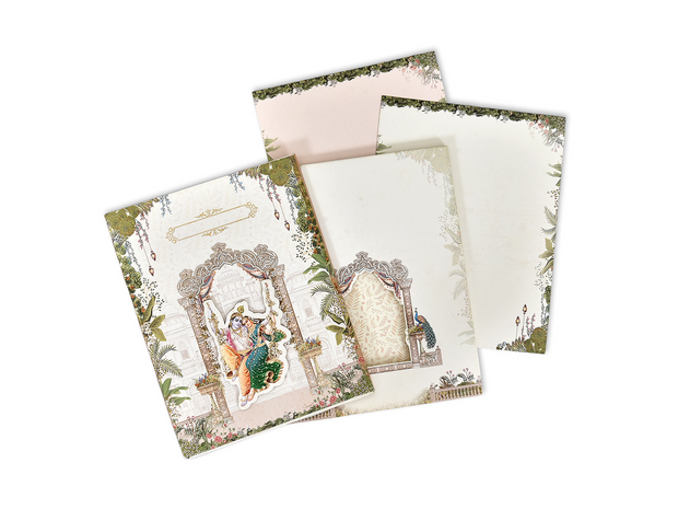 Radha Krishna Wedding Invitation Card with Peacock Artwork - AC-538