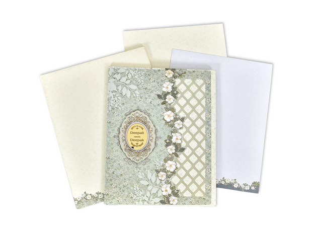 Elegant Green Floral Wedding Invitation with Classic Embossed Frame - AC-539