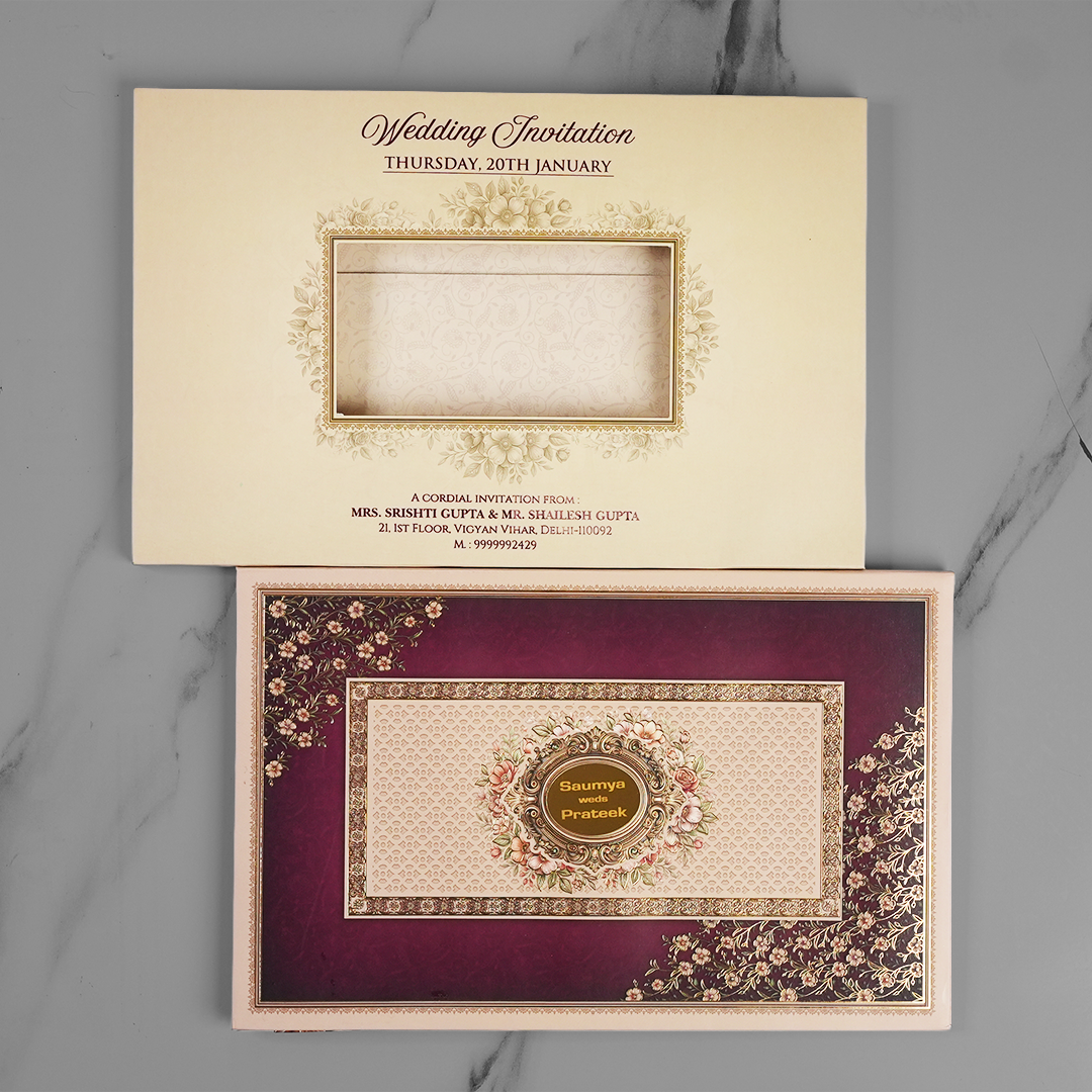 Elegant Burgundy Floral Wedding Invitation Card - AC-567