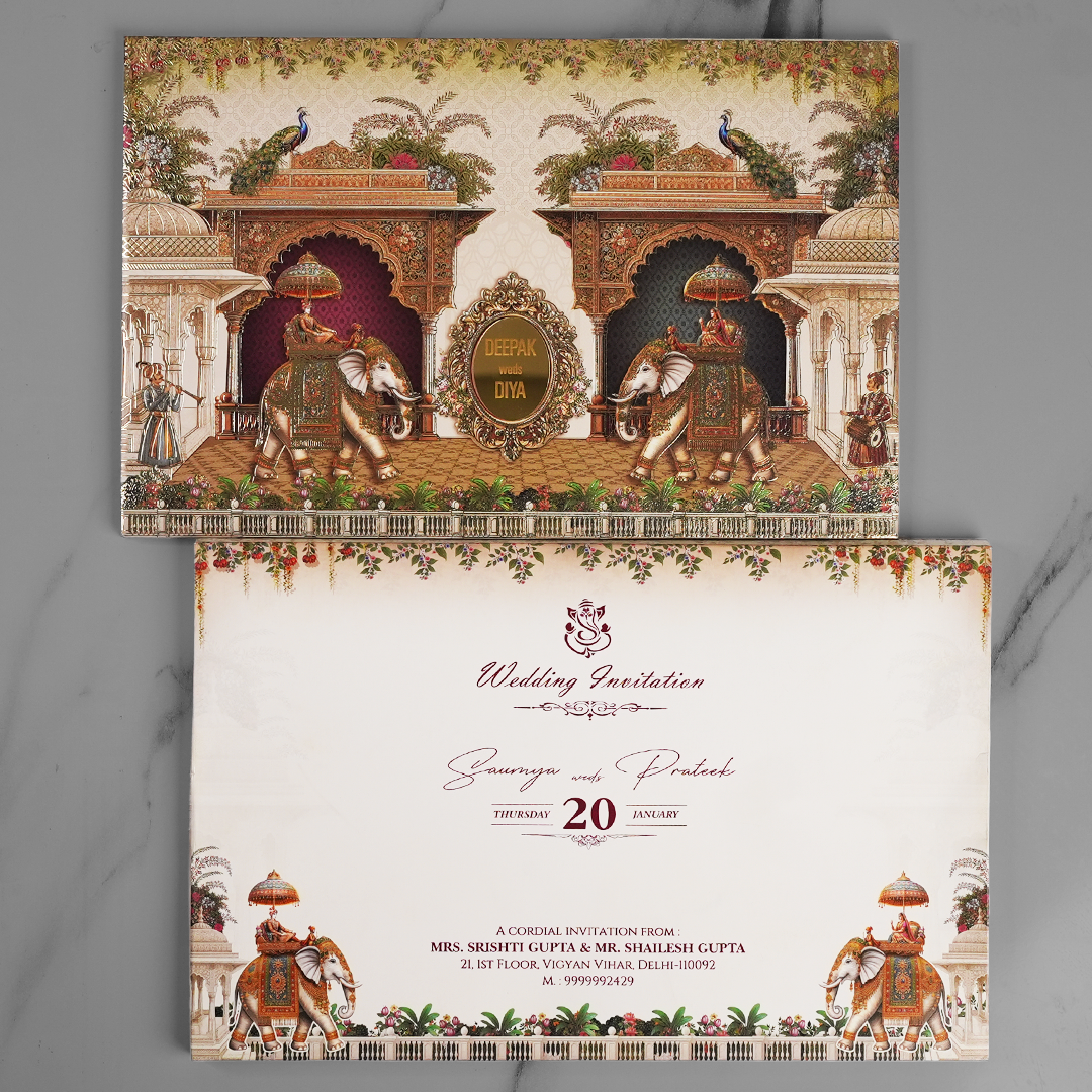 Royal Elephant Palace Wedding Invitation Card - AC-569
