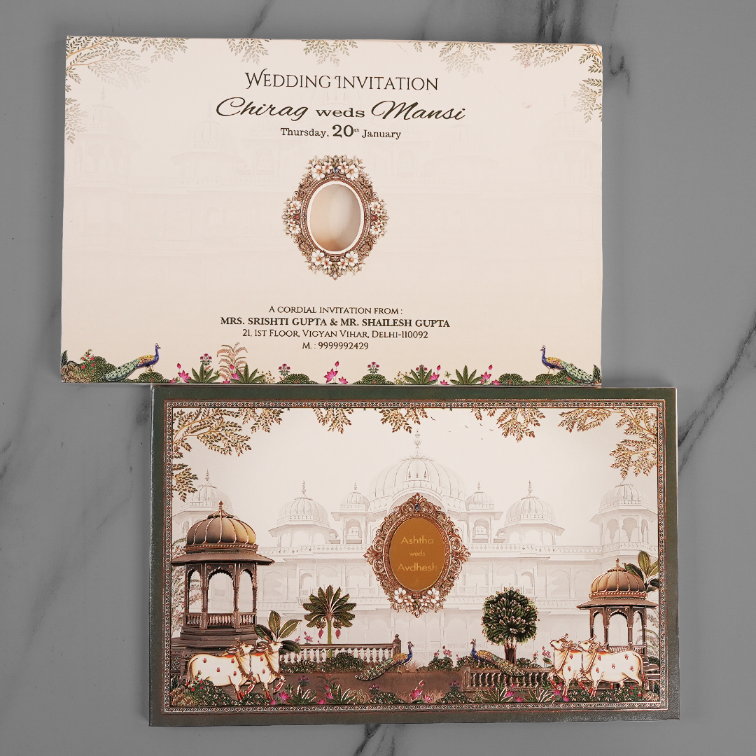 Royal Palace Peacock Wedding Invitation Card - AC-574