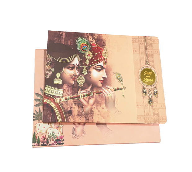 Radha Krishna Flute Wedding Invitation Card - B-028