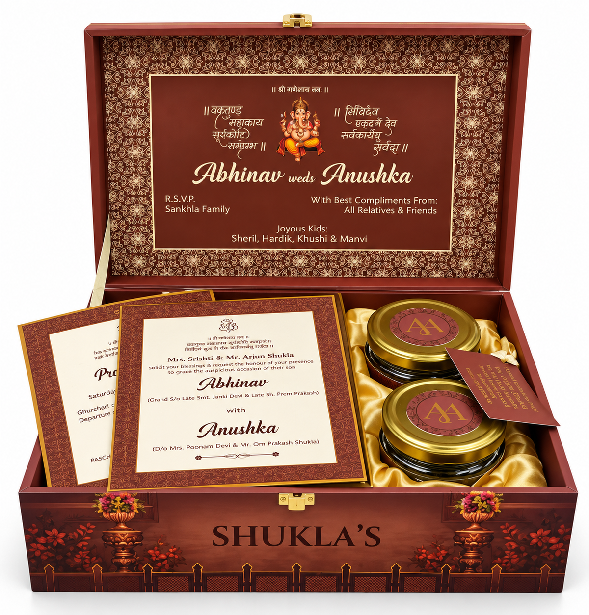 Royal Maroon Rajasthani Theme Wedding Invitation Gift Box - BMG - 04