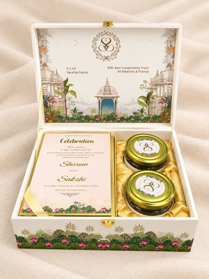 Elegant White Floral/Palace Wedding Invitation Gift Box - BMG - 06