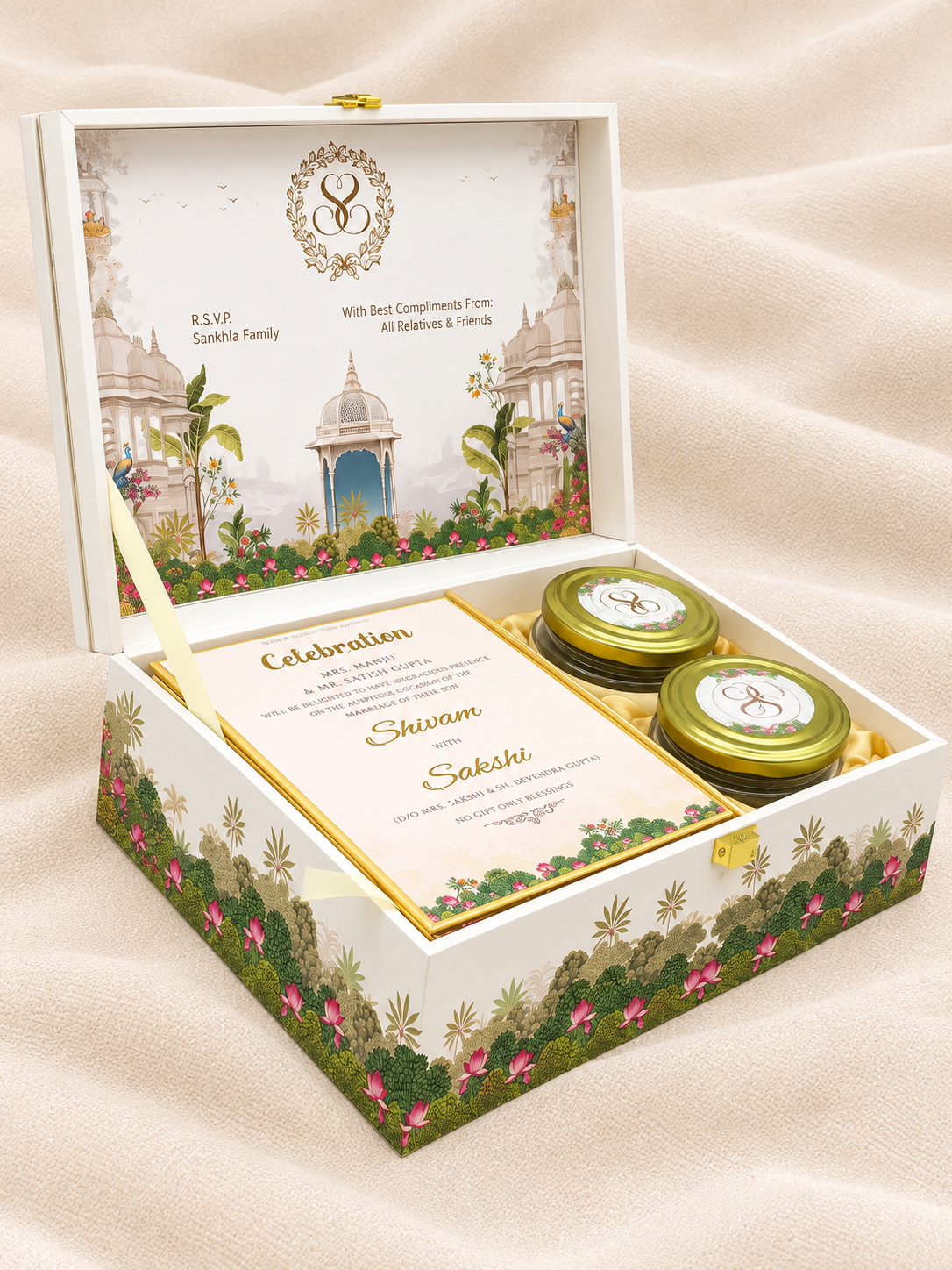 Elegant White Floral/Palace Wedding Invitation Gift Box - BMG - 06