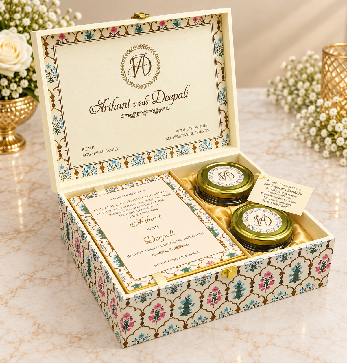 Elegant Floral Printed Wedding Invitation Gift Box - BMG - 07