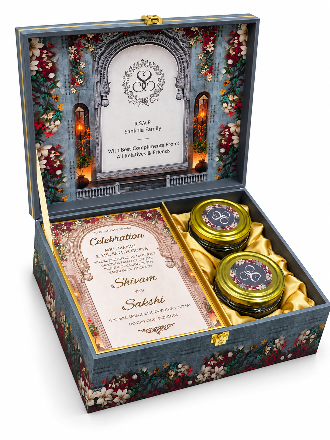 Royal Floral Couple Wedding Invitation Gift Box - BMG - 08