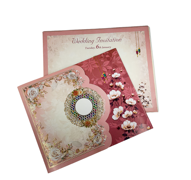 Elegant Floral Pink & Blue Wedding Card - C-007