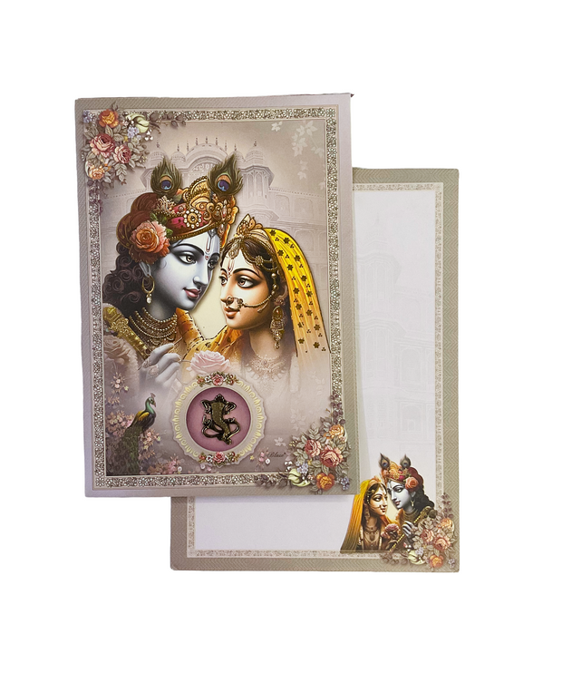 Radha Krishna Floral Wedding Card - G-086