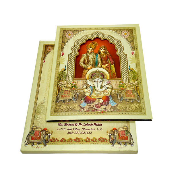 Royal Traditional Wedding Card with Ganesh & Peacock Design - Y-024