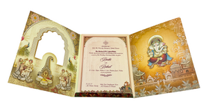 Royal Traditional Wedding Card with Ganesh & Peacock Design - Y-024